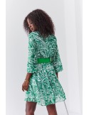 Chiffon dress with a wide belt, green FG636 - Online store - Boutique